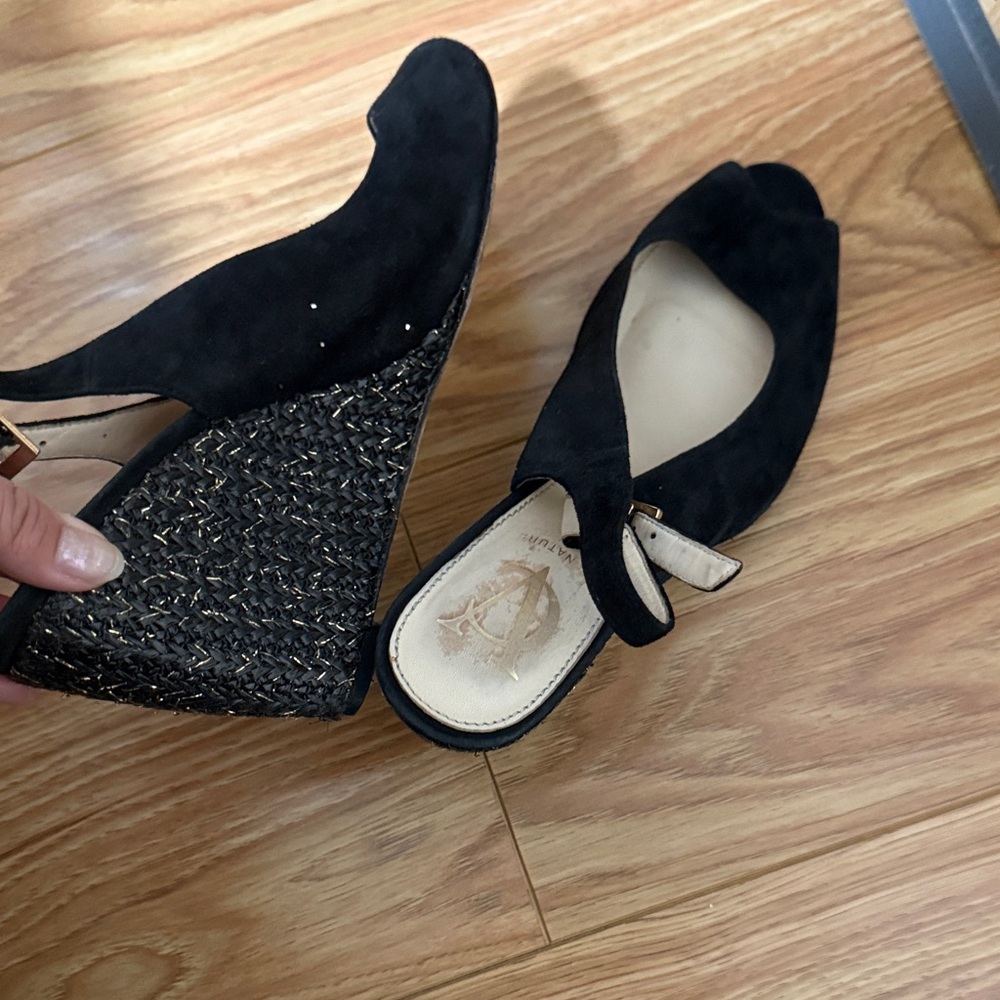 Vince Camuto Black Suede Wedge Sandals with Woven Platform